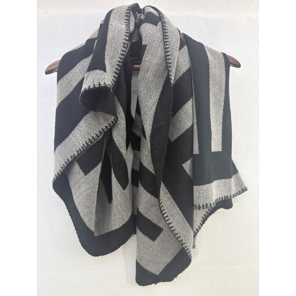 Large Geometric Print Scarf Wrap Shawl Black Gray Large Oversized Soft‎  51x51"